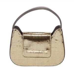 Simon Miller gold retro top handle mini bag with black leather finishes. EUC